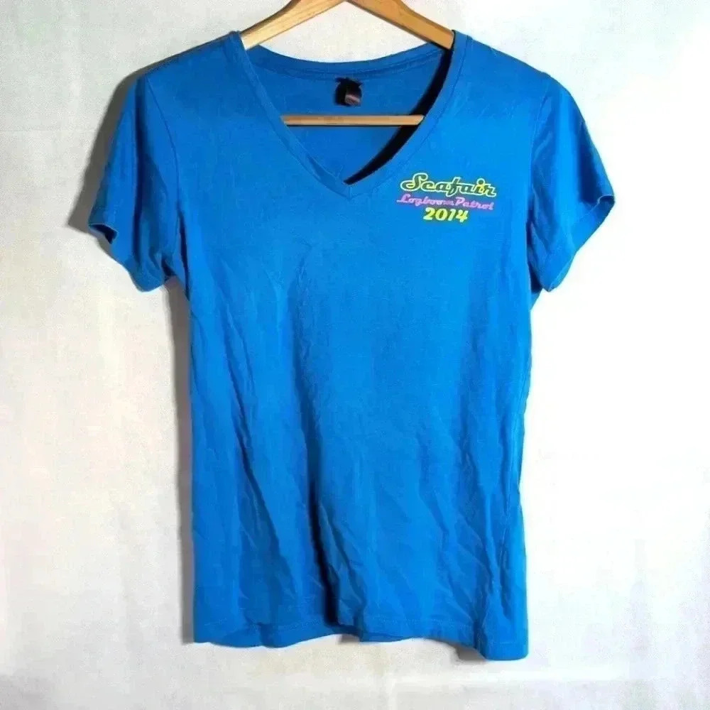 Seafair Logboom Patrol 2014 V neck ladies T-shirt District Made sz M